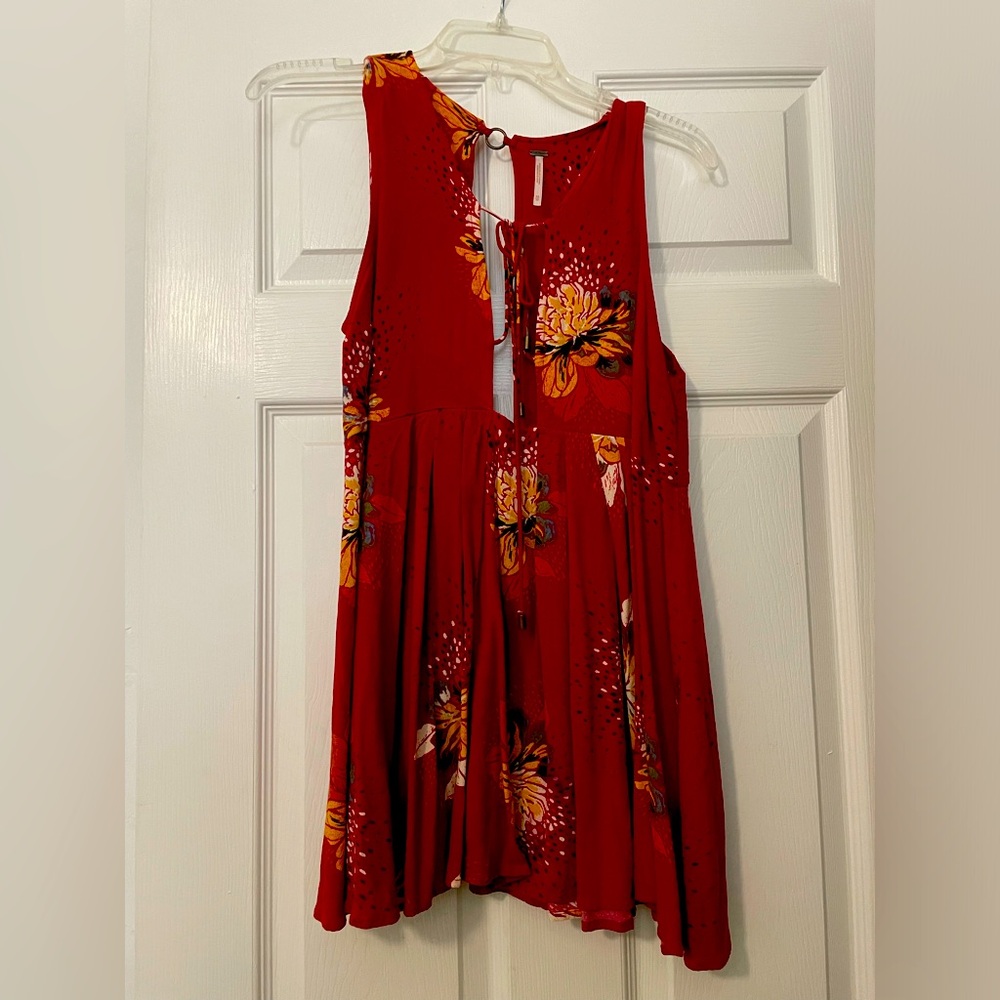 Free People Red Floral Tunic Top
